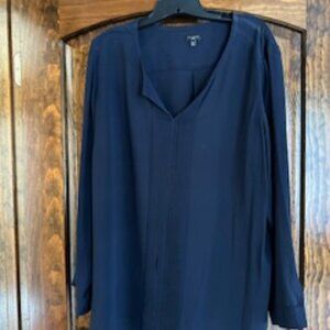 Talbots Plus | Women's Navy Long Sleeve Blouse (Size 2X)